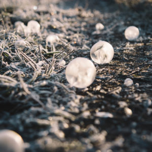 Glass balls with hoarfrost crystals, close-up Glass balls with hoarfrost crystals, close-up
